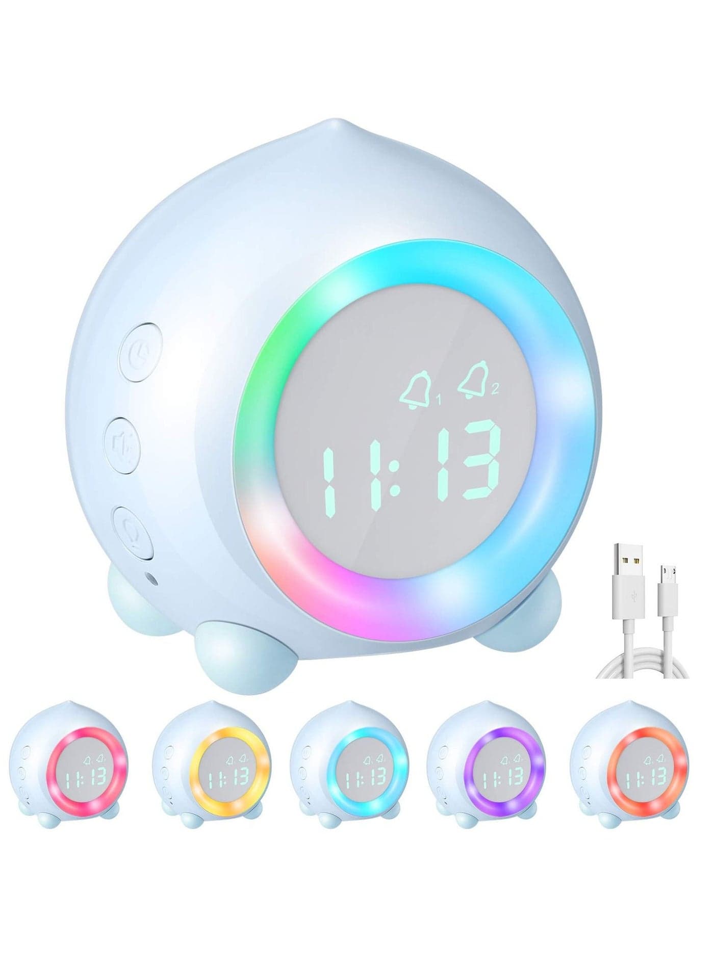 Kids Alarm Clock, Wake Up Light Digital Clock Nap Timer Snooze Funtion Simulator Bedside for Girls Boys Bedroom with LED Night Lamp (Blue)
