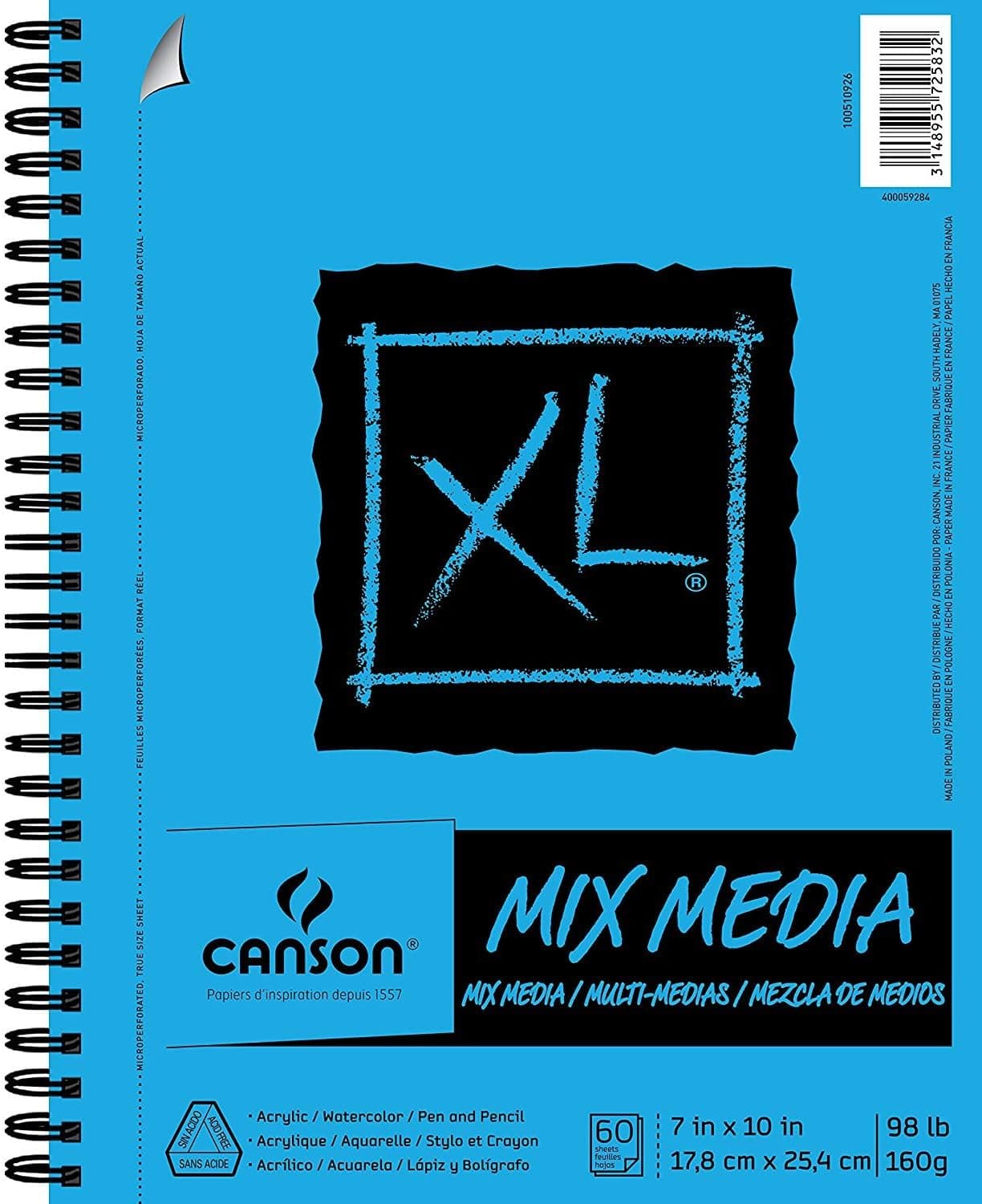 XL Series Mix Media Paper Pad Heavyweight Fine Texture Heavy Sizing for Wet and Dry Media Side Wire Bound 98 Pound 7 x 10 Inch 60 Sheets 100510926 2 Pads