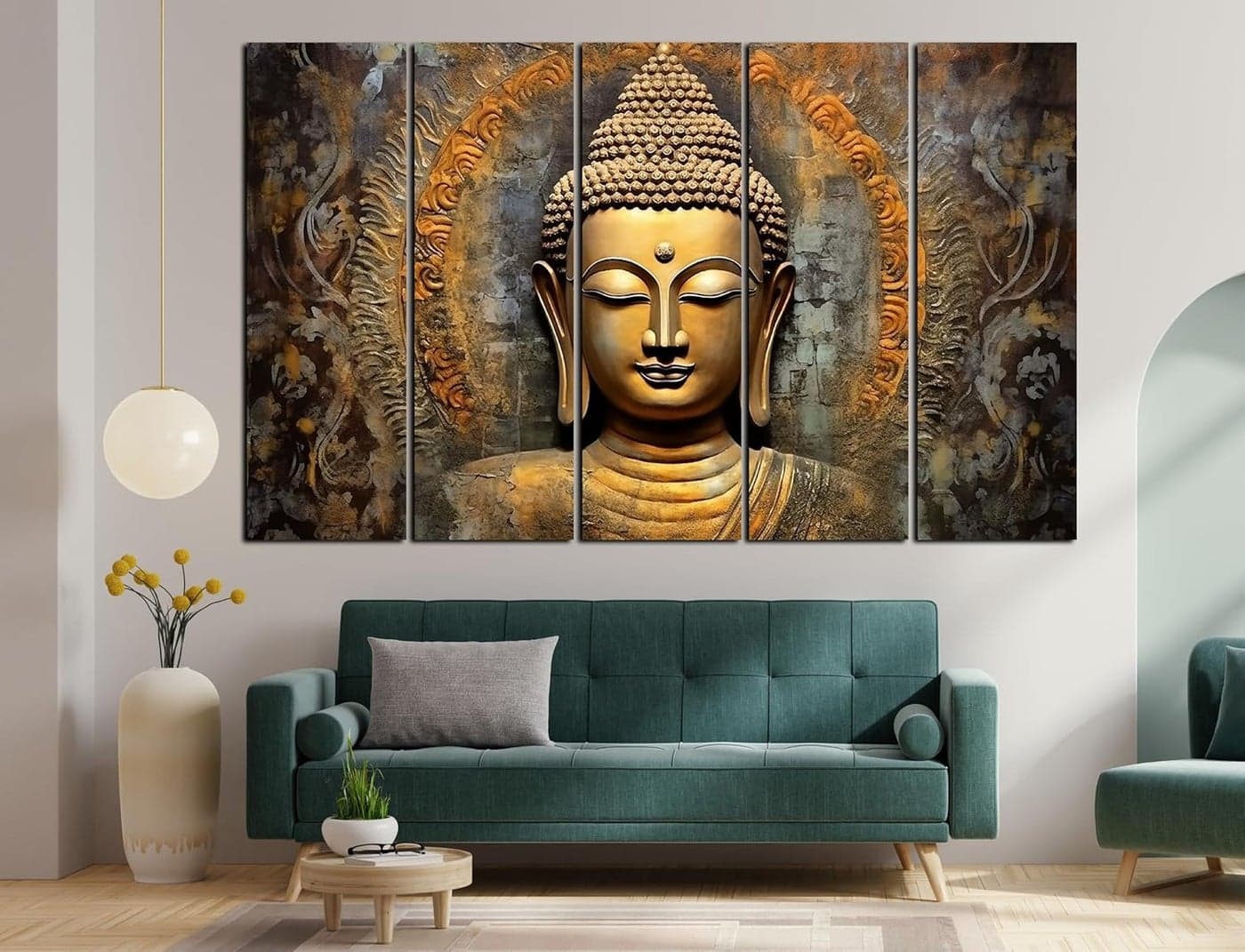 CN RETAILS Lord Buddha Golden Touch painting with frame Big Size48x30 Wall art for living roomBedroomDrawing roomHotelsWooden FramedDigital Painting ss05_07