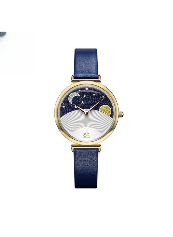 Fashionable Waterproof Womens Watch Featuring Sun Moon Shining Starry Sky Design