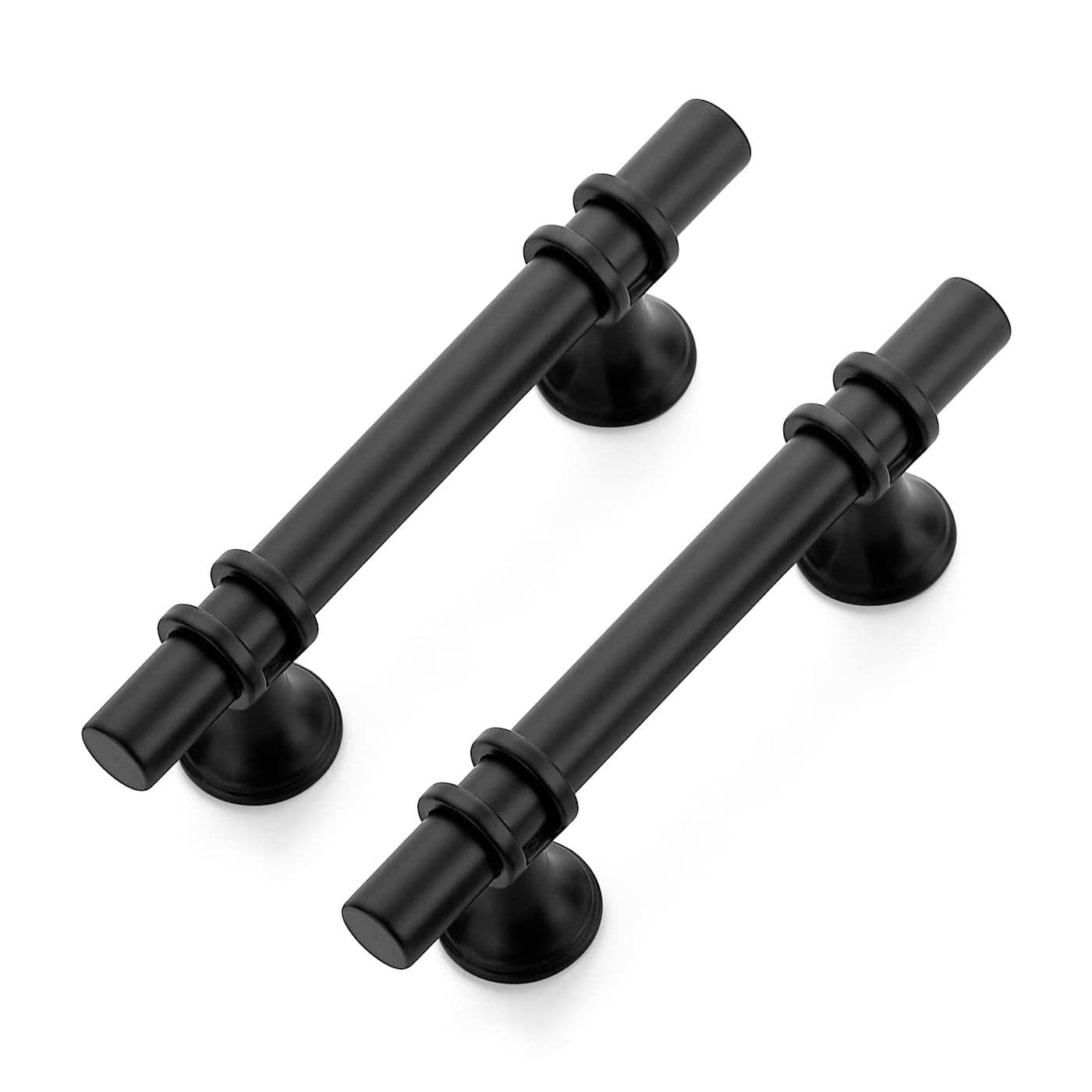 Ravinte 5 Pack 5 Inch Cabinet Pulls Kitchen Cupboard Handles with Round Base Matte Black Drawer Pulls Cabinet Handles 5 Length 3 Hole Center
