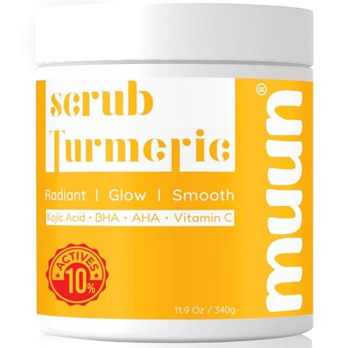 Muun Turmeric Scrub with Kojic Acid AHABHA Face Body Exfoliator Dark spot Remover Ingrown Hair Treatment Bikini Area Inner Thighs Armpit Underarm Exfoliating