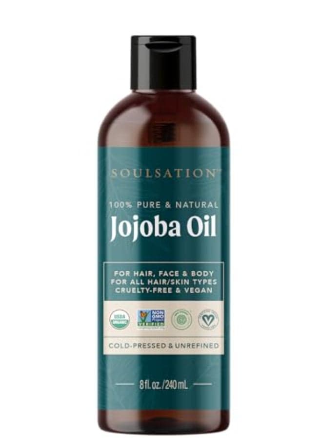 SOULSATION Organic Jojoba Oil for Skin Hair Face 8oz 100 Pure Natural Cold Pressed Hydrating Carrier Oil Hexane Free