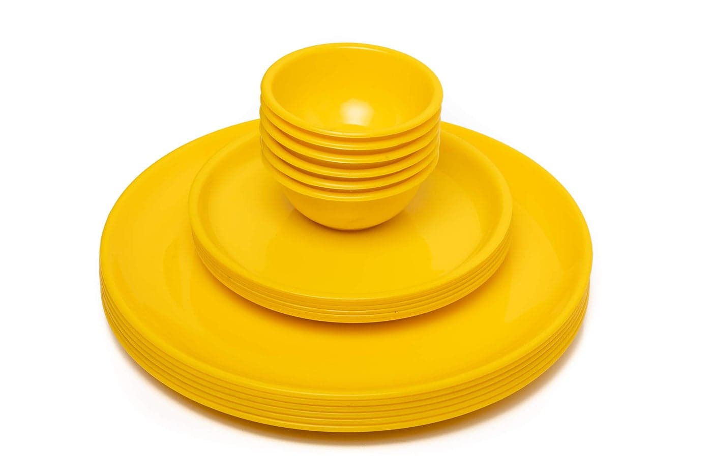 URMILA PLASTIC® Microwave Safe Unbreakable Round Dinner Set Big Plates Set of 6 Small Plates Set of 6& Pcs Katori, Made in India (Yellow, Set of 18)