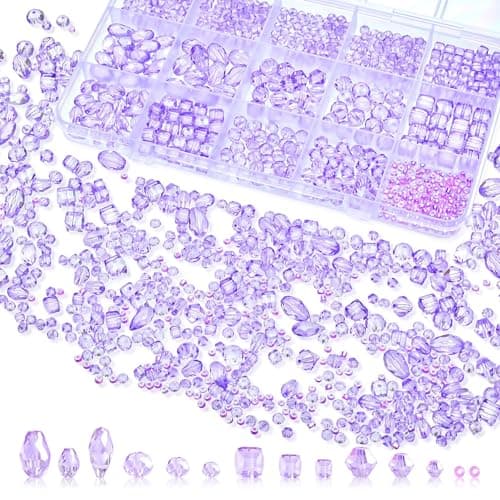 Laopottbeads 1500 Pcs Crystal Glass Beads for Jewelry Making 12 Styles Bicone Rondelle Cube Teardrop 3mm Spacer Beads DIY Bracelet Necklace Earring Craft Kit with Organizer BoxLight Purple