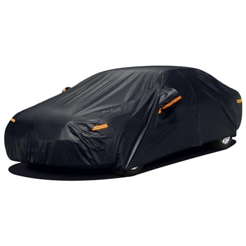 SEAZEN 7 Layers Car Cover Waterproof All Weather, Heavy Duty Car Cover for Automobiles with Zipper Full Exterior Cover Outdoor UV Snow Wind Protection, Universal Full Car Cover for Sedan Up to 200"