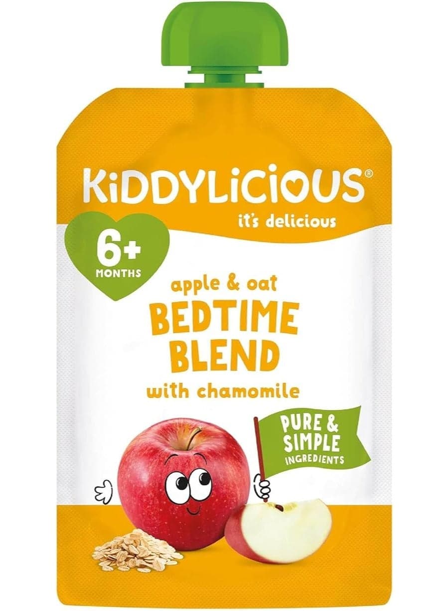 Kiddylicious Bedtime Blend Apple, Oat & Chamomile Pouch 100g - Baby Food 6+ Months | Vegan & Vegetarian | No Added Milk, Egg, Nuts, Peanut, Sesame, Soya or Sugar | Wholegrain Oats