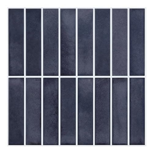 Commomy 10 Pcs Matte Navy Blue Peel and Stick Tile -11.8"X11.8" Ultralight PVC Wall Tile Vertical 3D Stick on Backsplash Tiles for Kitchen,Bathroom,Renters,Interior Decorative Wall Tiles