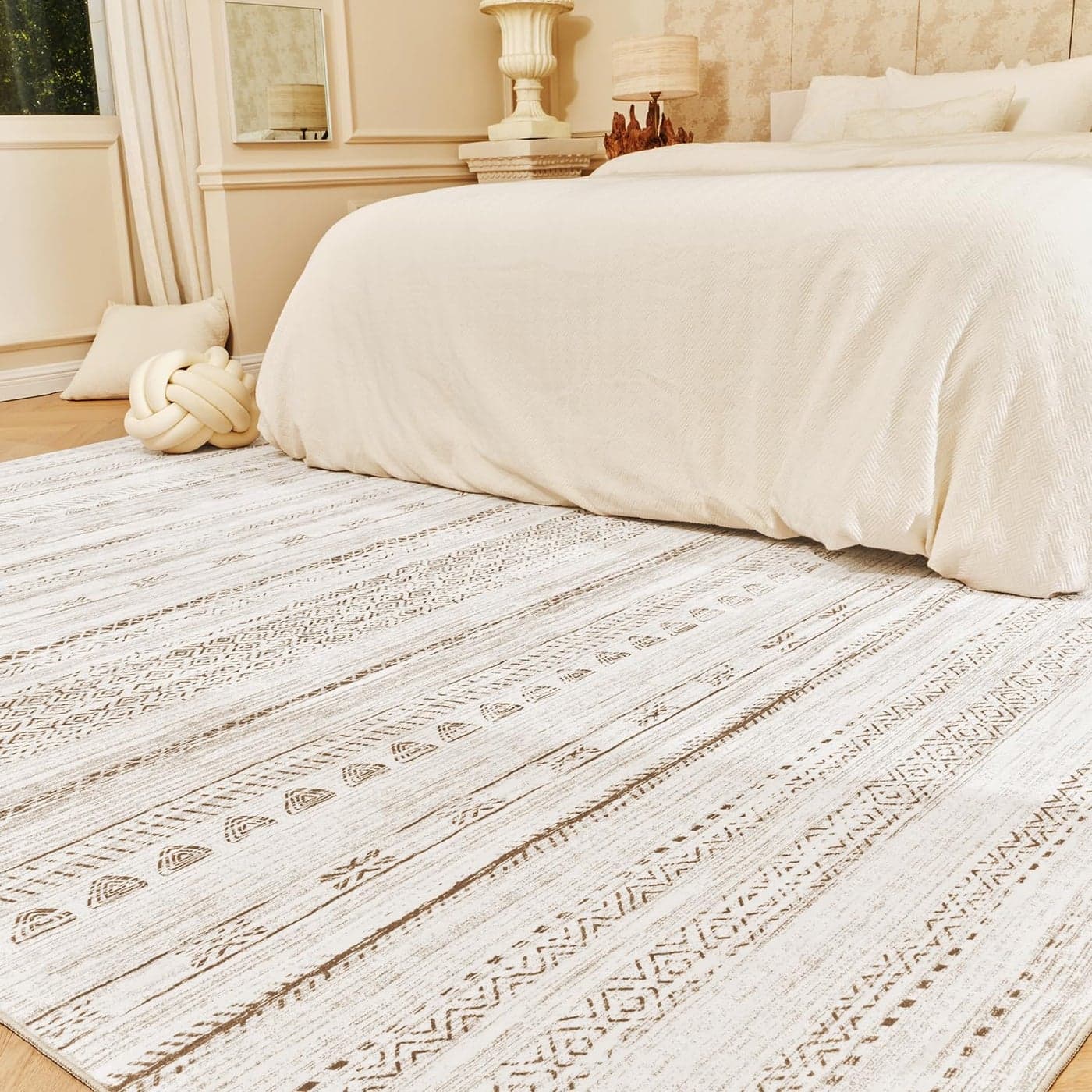 5x7 Large Area Rugs for Living Room Machine Washable Rug Distressed Indoor Carpet Neutral Moroccan Boho Rug Ultra Soft Area Rug for Bedroom Dining Room Playroom Office Light Brown