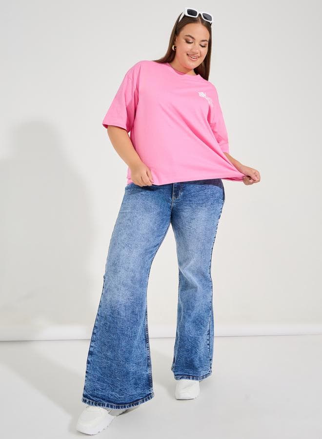 Styli Plus Size Wide Leg Faded Jeans