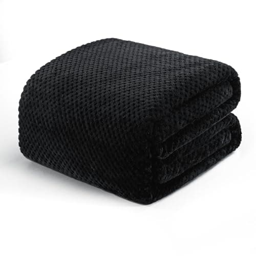 Exclusivo Mezcla Fleece Bed Blanket King Size, Super Soft and Warm Blankets for Couch, Sofa and Bed Waffle Textured, Cozy, Fuzzy and Lightweight (Black, 90x104 Inches)
