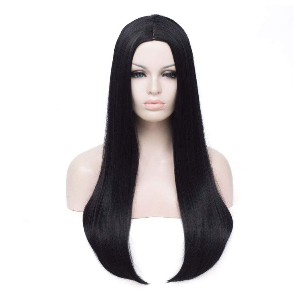 QACCF Long Black Wig 26 Womens Long Straight Middle Part Synthetic Halloween Costume Full Wig Black