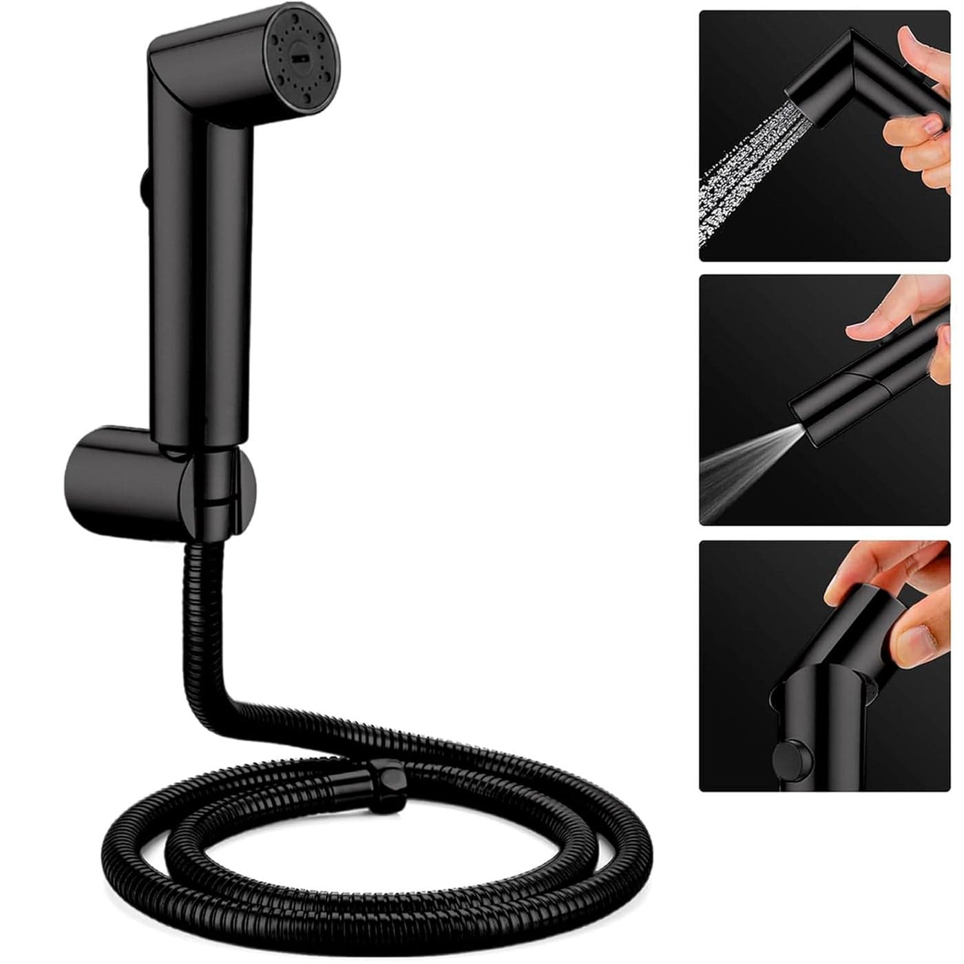 SPAZIO ABS Black Health Faucet Health Facuet Set Black Jet Spray for Toilet 2 Flow Modes ABS Health Faucet with SS304 Grade 1 Mtr Flexible Black Tube Pack 0f 1 Health Faucet