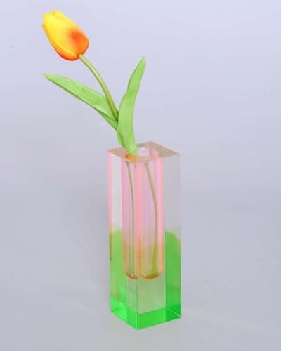 HLYU Acrylic Vase, Bud Vase for Centerpieces, Unique Eclectic Decor Cute Flowers Vases for Modern Home, Office, Bedroom, Living Room, Dining Table (Pink, Green)