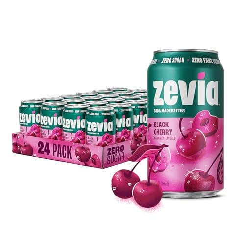 Zevia Zero Sugar Soda Black Cherry 12 oz Cans 24Pack Naturally Sweetened NonGMO Project Verified GlutenFree Vegan