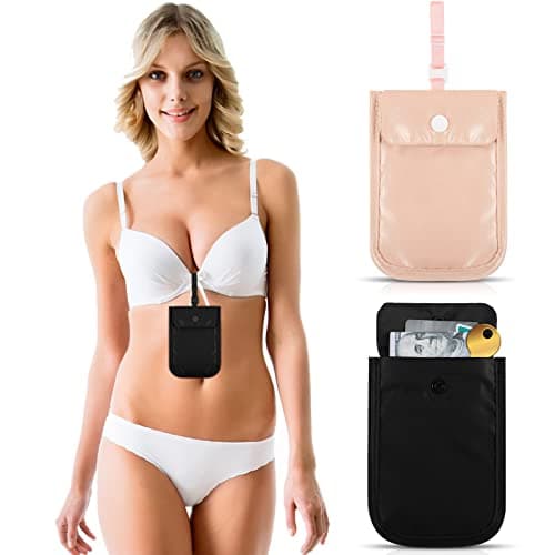 2 Pieces Travel Bra Wallet for Women Hidden Bra Wallet Pickpocket Proof Under Clothes Money Belt Pouch Secret for Passport Money Valuables(4 x 5.4 Inch,Black, Pink)