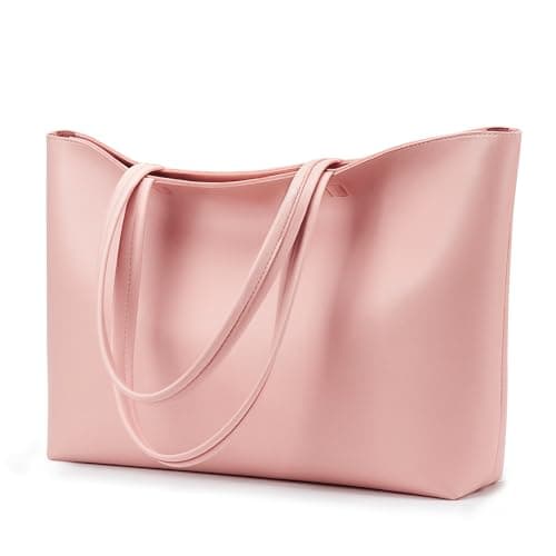 KALIDI Tote Bag Zipper Shoulder Bag Faux Leather Purses for Women Casual Handbag Work Dating College, Pink