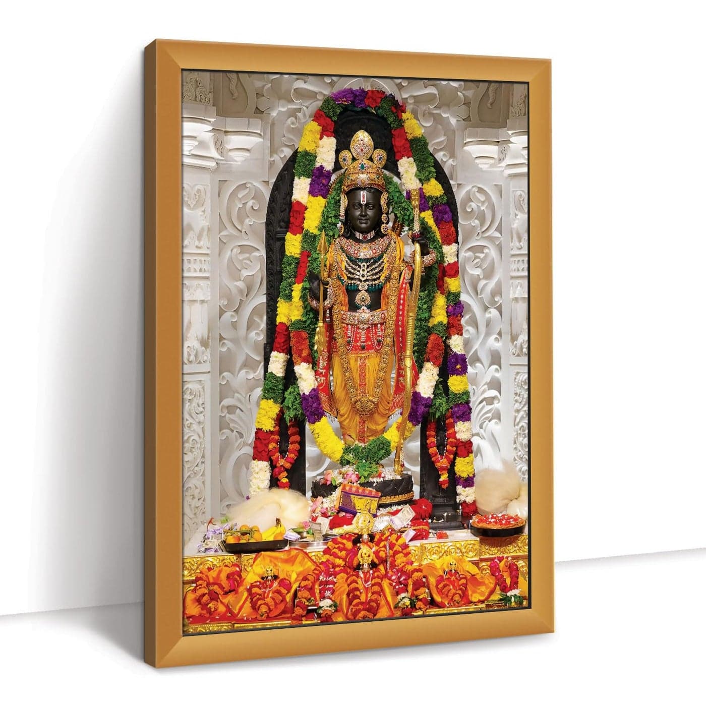 DeKore8 Canvas Shri Ram Mandir Sri Ram Lalla Ayodhya Dham Big Size 240 X 360 inches Multicolor With Glass Gold Frame Set of 1