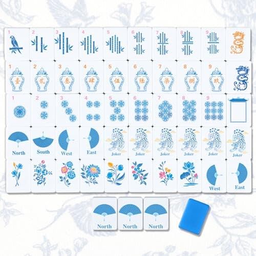 Arrowbash Christmas 160 Pcs Chinoiserie Mahjong Tile Set 12 x 08 Inches Melamine Blue Back American Mahjong Only Travel Ma Jiang Tiles for Adult Classic Board for Family Night
