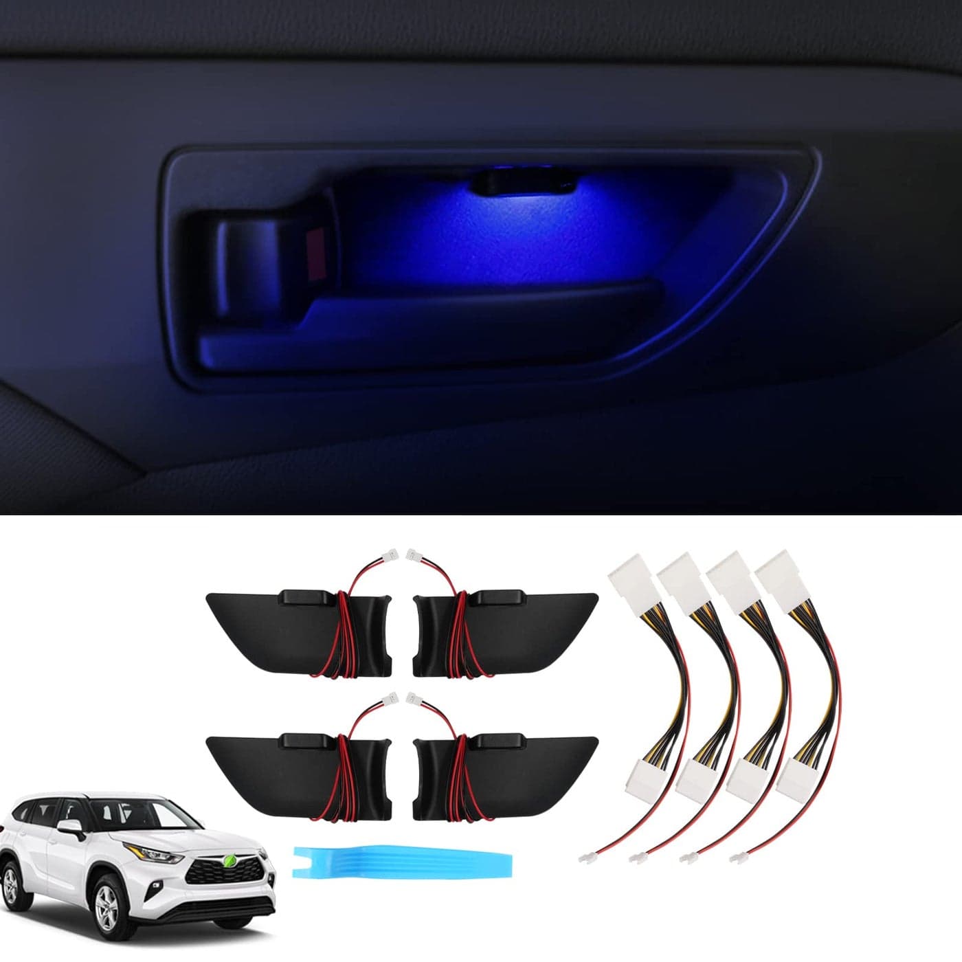 Powerty Compatible with LED Light 20202025 2026 Toyota Highlander Accessories Inner Door Handle Bowl Mood Lighting Decorative Interior Lamp 4PCS Blue