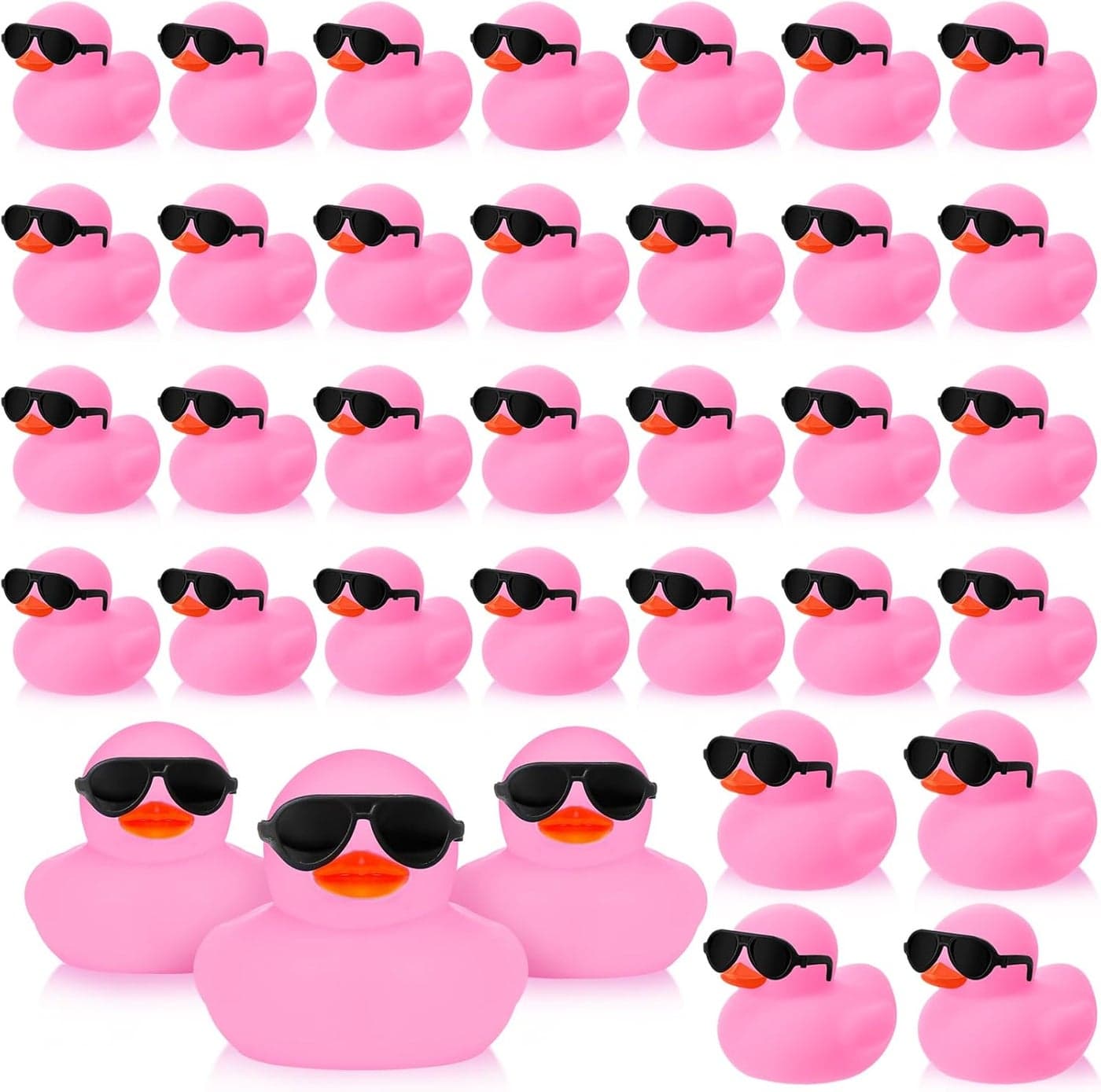 Sosation 36 Packs Mini Rubber Ducks with Sunglasses Sets 22 Inch Bath Squeaky Rubber Duckies Cute Float Bathtub Toys for Little One Birthday Party Favors Class Prizes Car DecorPink