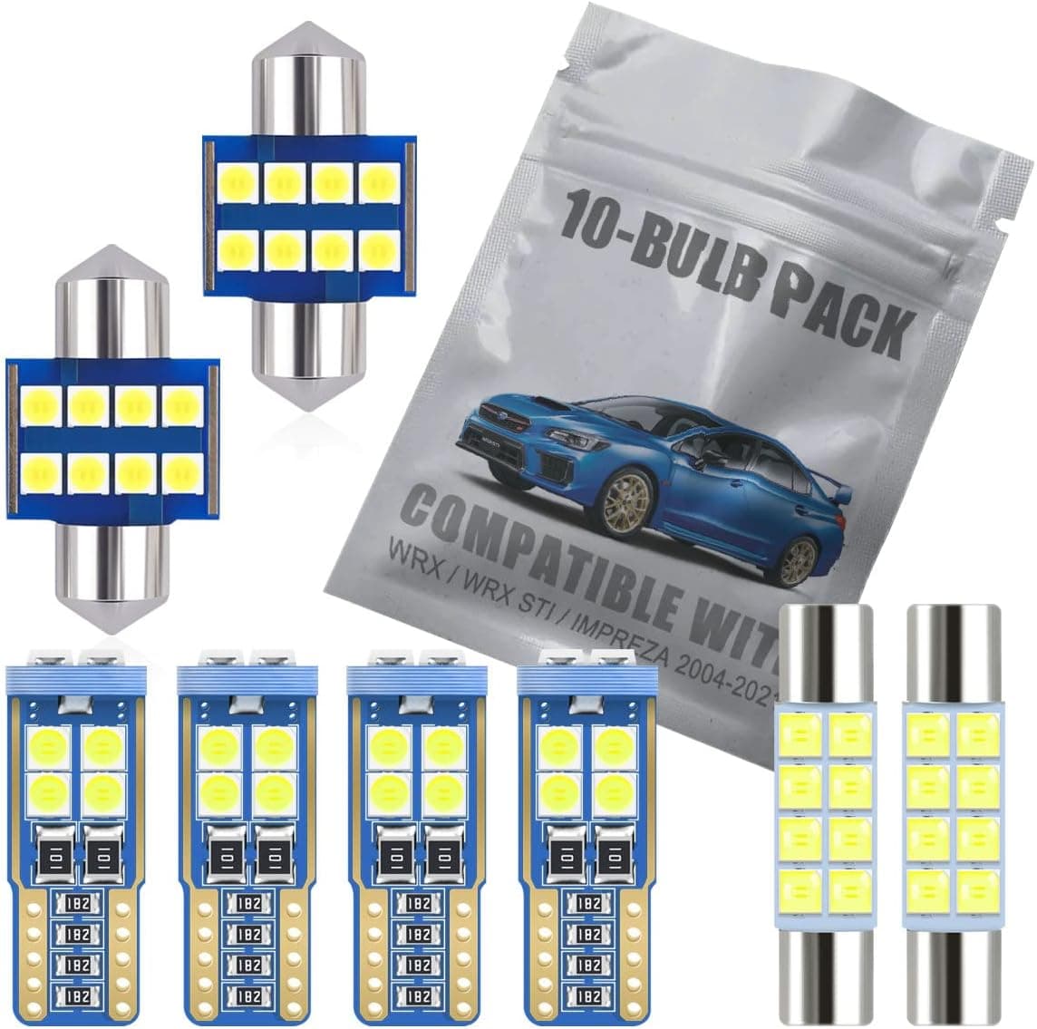 EBAIFUN 10-pc White LED Interior Light Kit for 2004-2021 Subaru WRX / WRX STI / Impreza