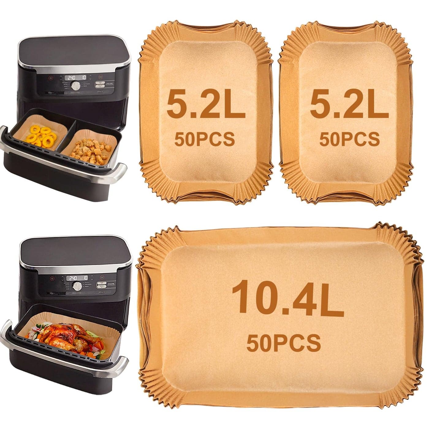 YQL 150PCS Air Fryer Liners for Ninja Foodi FlexDrawer AF500UK 104L AF500UKCP Disposable Parchment Paper for COSORI Dual Blaze 10L Instant Versazone Dual 85L Duronic 10L Air Fryer Accessories