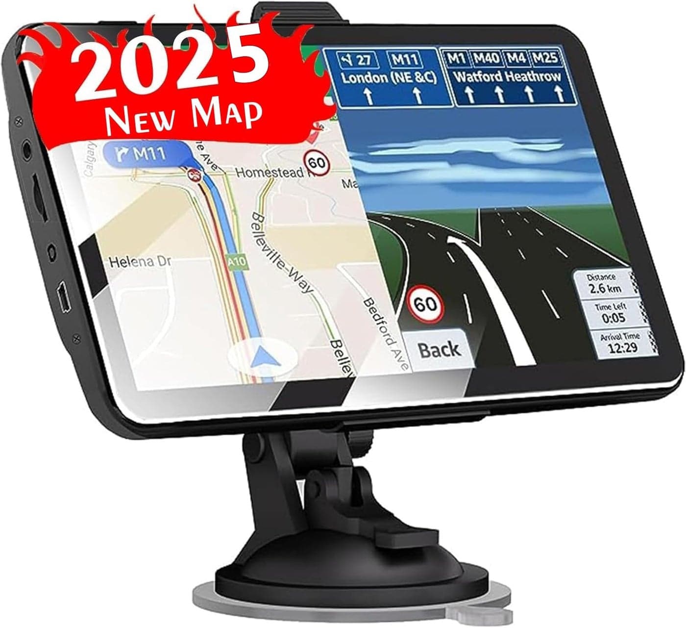 LONGRUF 2025 Car GPS Navigator 2.5D Touchscreen 7inch Car GPS, Truck GPS Commercial Drivers,Real Voice prompts Turn Direction, Speed Limit Warning Speed Camera Alert, Lane Guidance Assist, POI