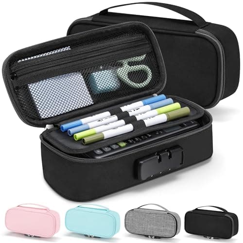 Zannaki Cute Pencil Case with Lock for Boys and Girls, Soft Large Capacity Pencil Case with Handle, Cool School Supplies Pencil Box Pen Stationery Storage Bag Organizer for Kids Teens Adults, Black
