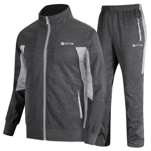 TBMPOY Men's Tracksuits Sweatsuits for Men Set Track Suits 2 Piece Casual Athletic Jogging Warm Up Full Zip Sweat Suits Dark Grey/Light Grey L