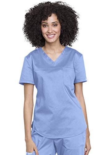 Cherokee Scrubs for Women Tuckable V-Neck O.R. Scrub Top with Chest Pocket,Soft Stretch,Easy Care Medical Uniform - WW657, M, Ciel Blue