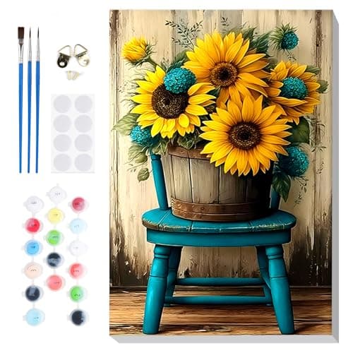 Bowetile Framed Paint by Numbers Sunflower Kit for Adults Adults PaintbyNumber Flowers Kits on Canvas Painting by Numbers Chair DIY Acrylic Number Painting for Home Wall Decor 8x12in