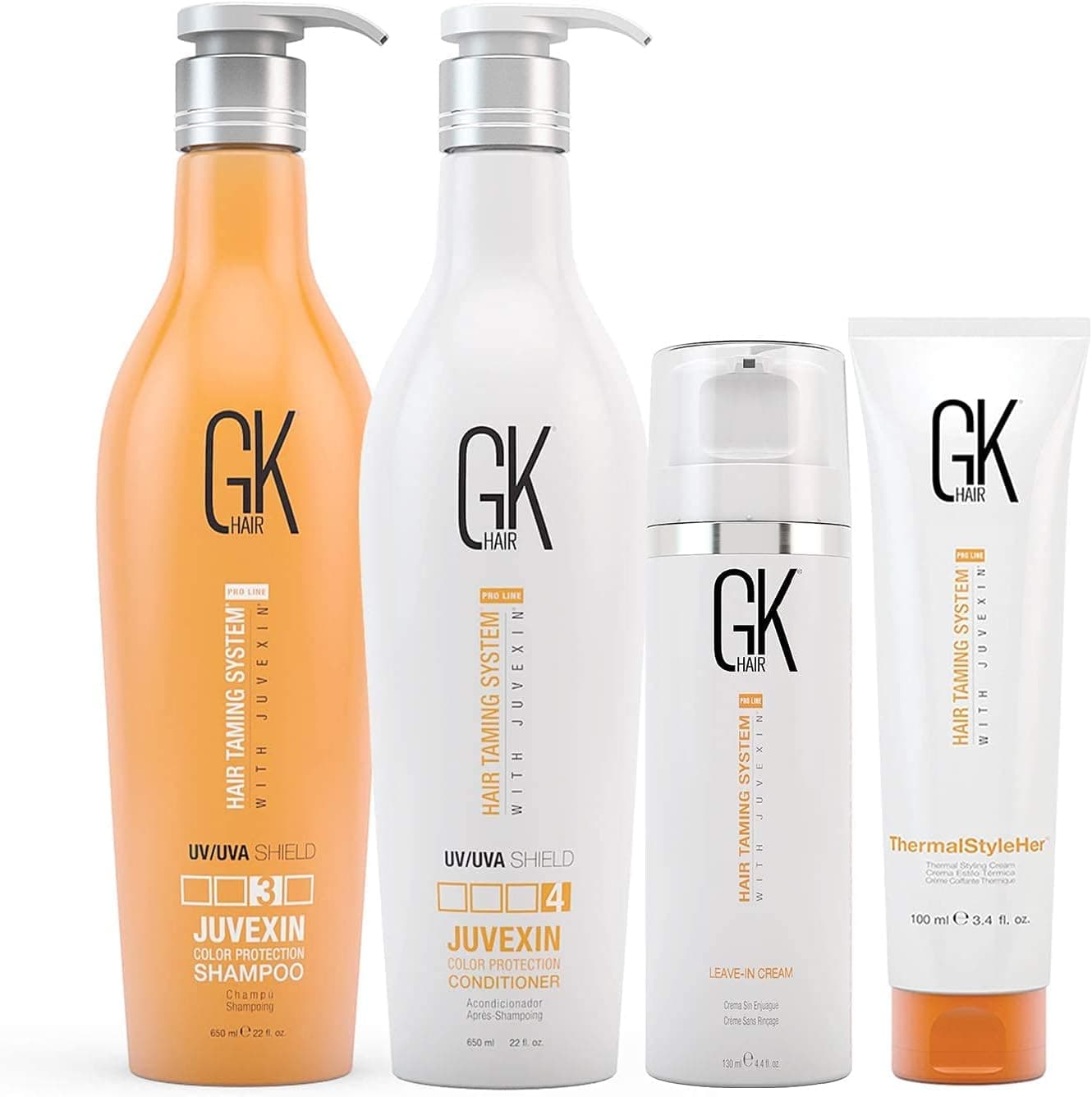 GK HAIR Global Keratin Shield Shampoo Conditioner 650ml22ozThermalStyleHer 100ml34ozLeave in Conditioner Cream 130ml