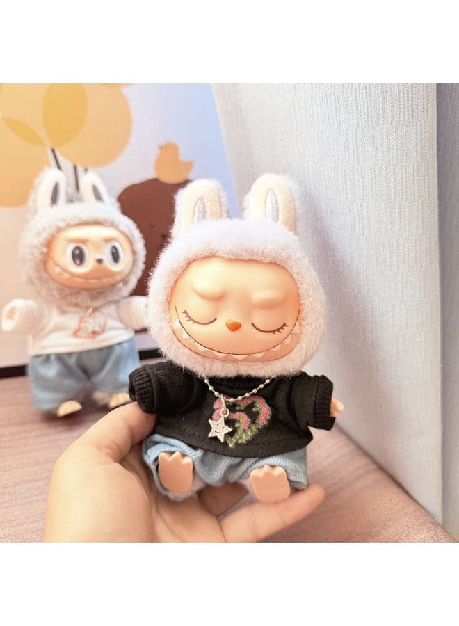17cm Labubu Plush Doll Clothes Pendant - Simplified Sakura Outfit Keychain (Clothes Only)