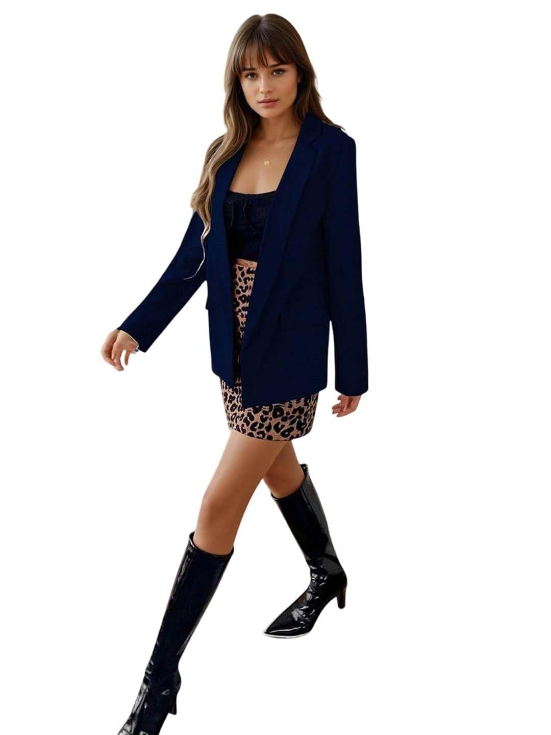 KOTTY Womens Soild Regular fit Full Sleeve Formal -Casual Blazer(Blue,XL)