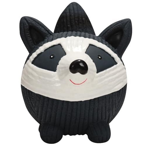 HuggleHounds Ruff-Tex Latex Ball Dog Toy - Dog Toys Rubber, Puppy Toys, Puppy Essentials, Heavy Duty Squeaky Ball for Small, Medium & Large Dogs, All Breeds - Reggie Raccoon, Large