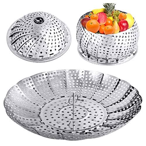 Veggie Vegetable Steamer Basket, Folding Steaming Basket, Metal Collapsible Stainless Steel Steamer Basket Insert for Cooking Food, Expandable Fit Various Size Pot(5.9" to 9.8") YLYL