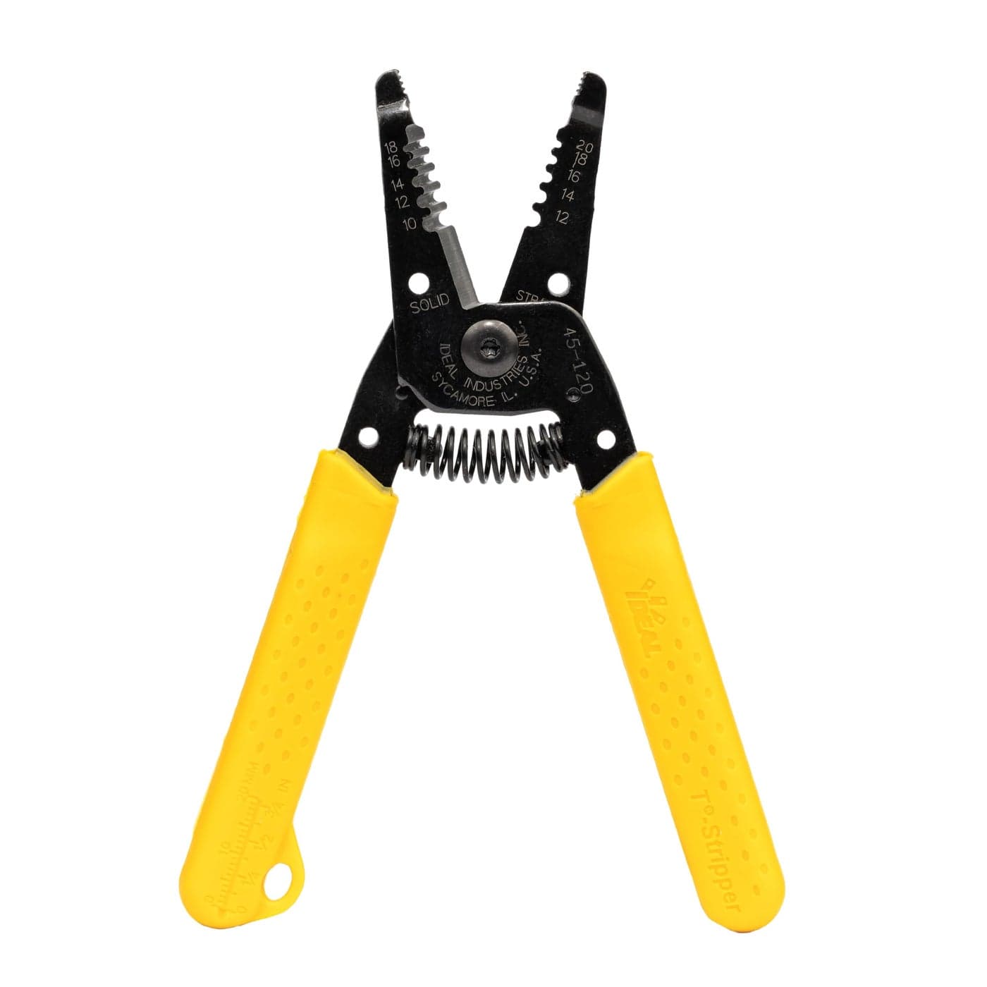 IDEAL Electrical 45120 T5 TStripper 1020 AWG Yellow Wire Stripper with Looping Holes Plier Nose Spring Loaded Automatic OpeningBlack