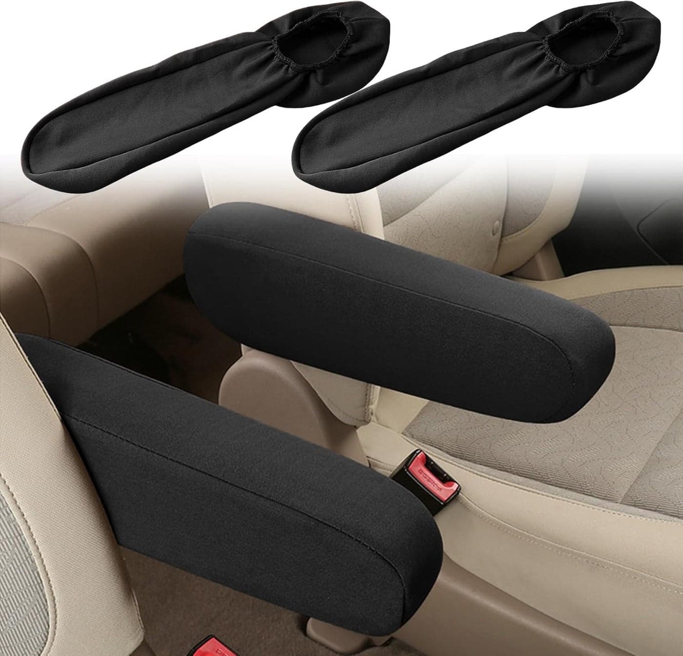 Smeyta 2PC Car Front Seat Armrest Covers - Black