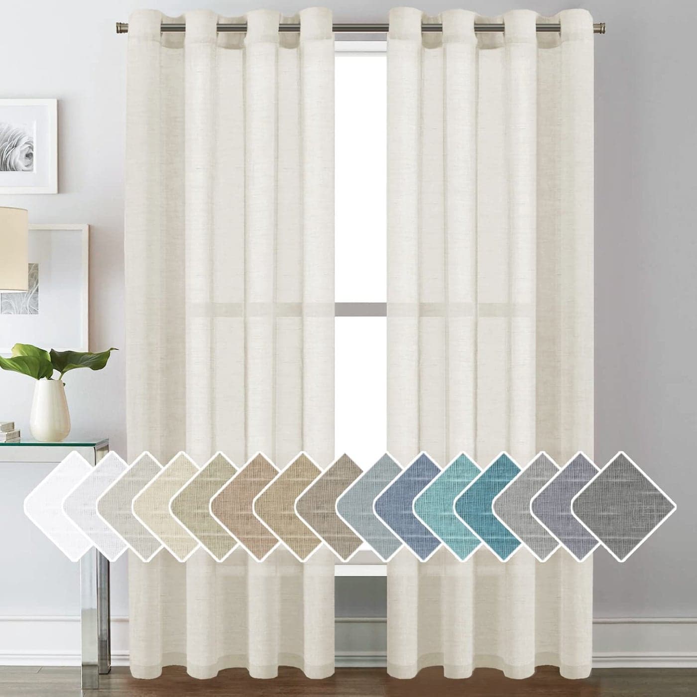 HVERSAILTEX Natural Linen Curtains SemiSheer Curtains Nickel Grommet Privacy Added Premium Soft Rich Material Curtain Panels for Living RoomSet of 2 52 by 84 Inch Ivory