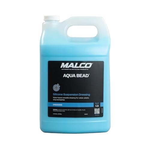 Malco Aqua Bead Water Based Dressing NonGreasy Interior and Exterior DressingShines Car Tires Rubber Plastic and TrimConcentrated Formula Dilutable for Variable Gloss 1 Gallon 129601