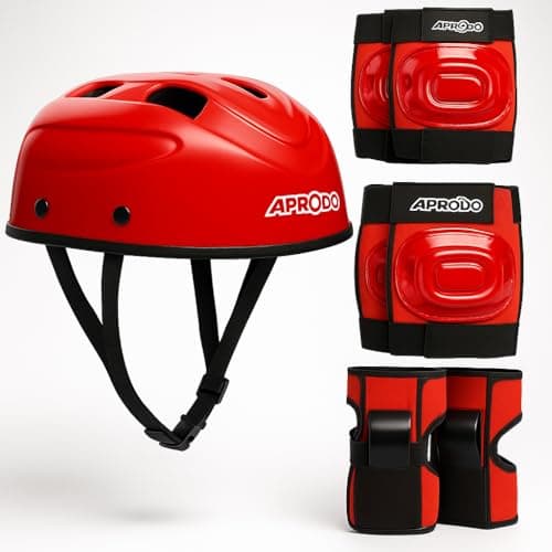 Aprodo Kids Sports Protective Gear Set | from Beginner to Advanced | for Ages 3-5-8-14 Boys & Girls | Includes Knee & Elbow Pads, Wrist Guards | Ideal for Skateboarding, Cycling & Scooter (Red)