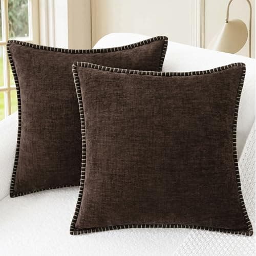 CaliTime Throw Pillow Covers Decorative 20 X 20 Inches Pack of 2 Cotton Thread Stitching Edges Solid Dyed Soft Chenille Cushion Cases for Couch Sofa Bed Living Room Farmhouse Coffee