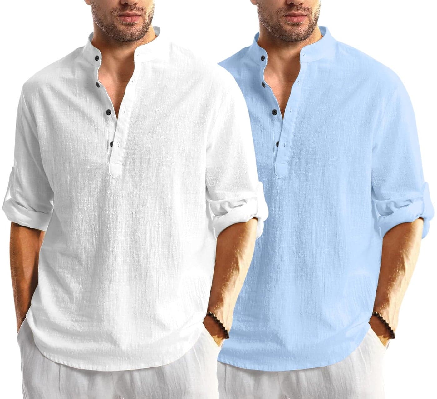 Bellstone Combo of Men Solid Cotton Blend Straight Kurta Shirt Pack of 2