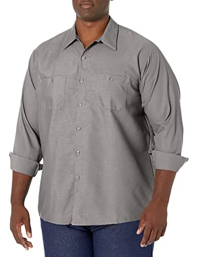 Red Kap Men's Industrial Work Shirt, Regular Fit, Long Sleeve, Light Grey, 3X-Large