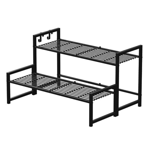 Garden 4 you 2 Tier Metal Plant Stand Outdoor Indoor Waterproof, Stackable Heavy Duty Tall Plant Shelf Flower Pot Holder for Garden, Display Rack, Black