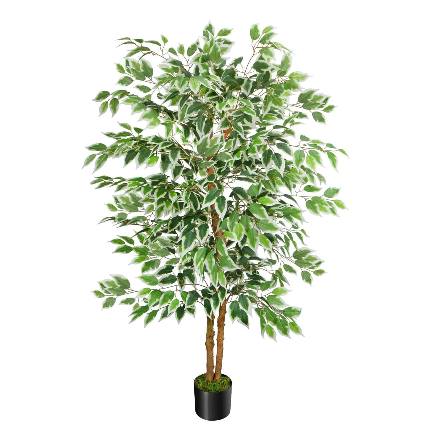 GTIDEA 5ft Ficus Tree Artificial Tall Fake Tree with Natural Trunk Faux Trees Indoor Silk Ficus Leaves Artificial Trees for Home Decor Indoor Summer Office Living Room Outdoor Included Dried Moss