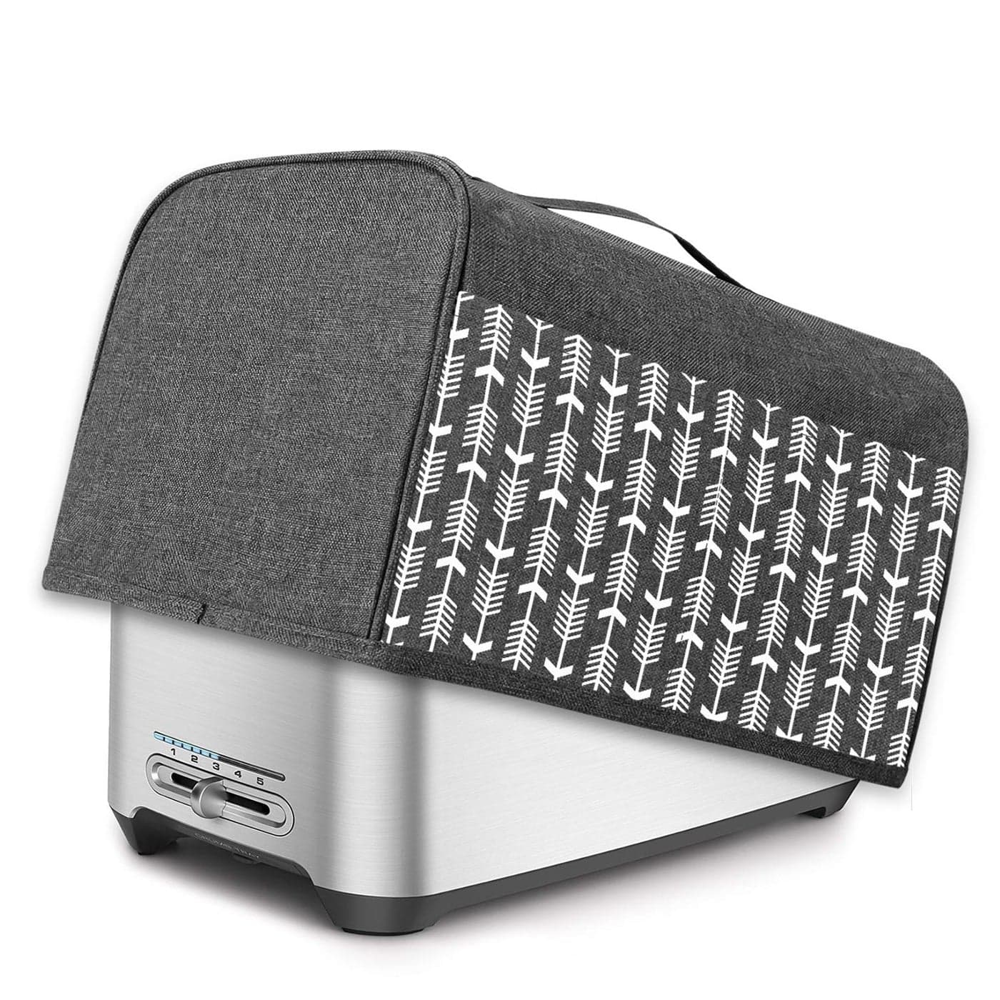 Yarwo 4 Slice Toaster Cover with Pockets and Top Handle Nylon Toaster Cover Fits for Most 4 Slice Long Slot Toasters Gray with Arrow