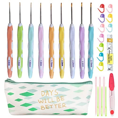 Latest Set of 27 PCS Small Size Crochet Hook Set with CaseErgonomic Handle Crochet Hook Needles for Arthritic Hands Thread Crochet Steel Lace Hooks Size 08mm to 275mm