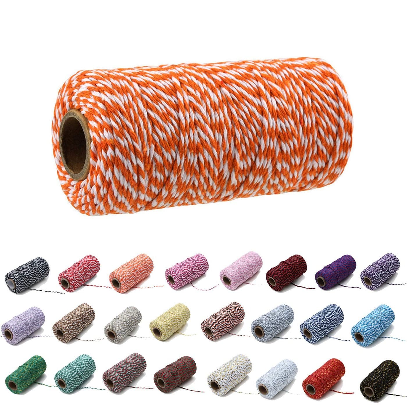 1 Roll 2mm 109 Yard Colourful Cotton Cord Bakers Twine DIY Crafts Gift Wrapping Christmas Wedding Home Decor String Rope OrangeWhite